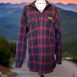 Powder River Outfitters Men’s Red & Black Plaid Cotton Button Shirt Jacket Large
